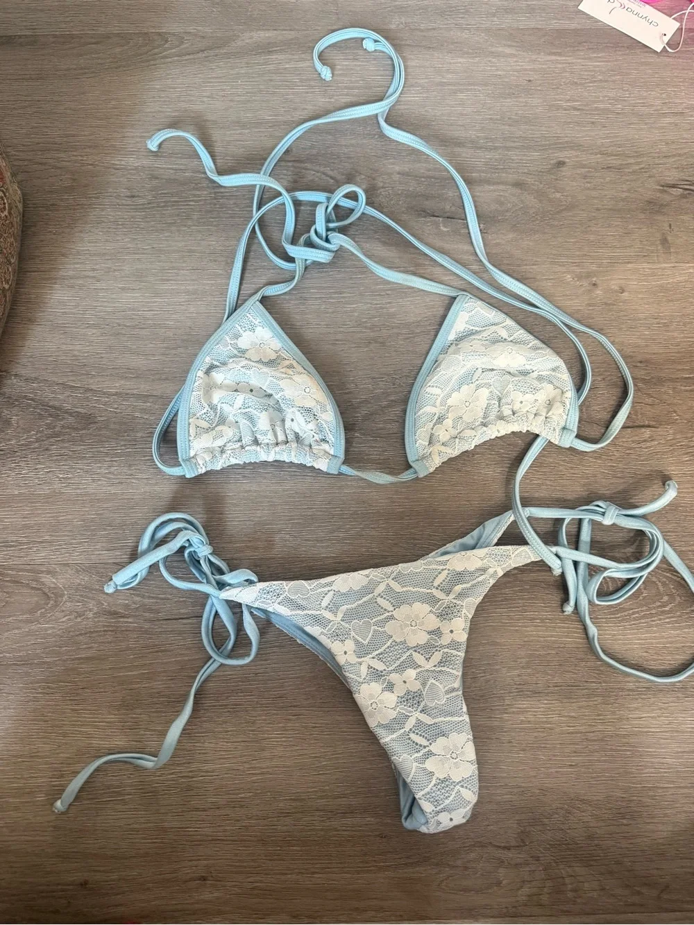 Frankie’s Light Blue Lace Triangle Bikini Set